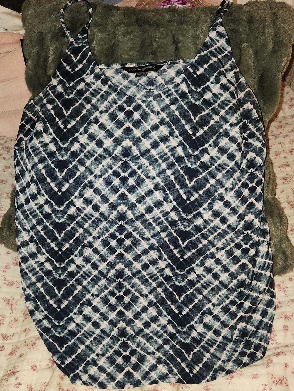 Banana Republic Navy and White Tie-Dye Spaghetti Strap Camisole